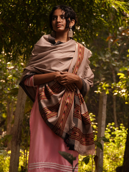 Kullu Stripes Himalayan Shawl | Grey