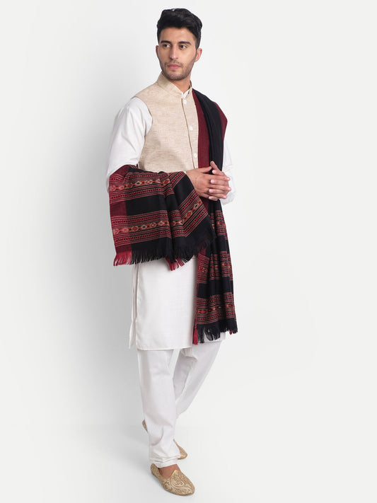 Men's Traditional Kullu Weave Himalayan Shawl | Black - Zamour