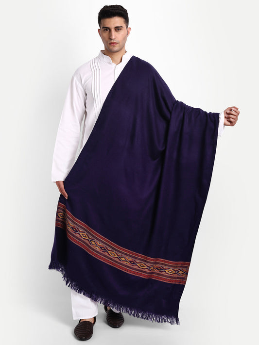 Men's Traditional Kullu Weave Himalayan Shawl | Blue - Zamour