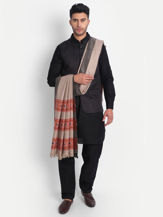 Men's Traditional Kullu Weave Himalayan Shawl | Grey - Zamour