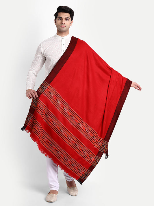 Men's Traditional Kullu Weave Himalayan Shawl | Maroon - Zamour