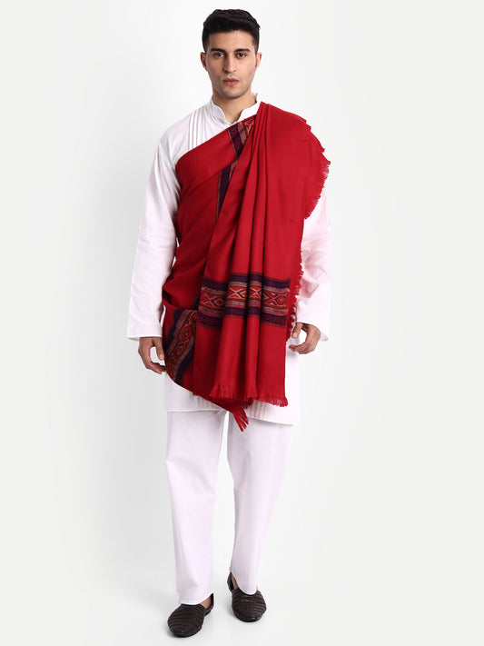 Men's Traditional Kullu Weave Himalayan Shawl | Maroon - Zamour