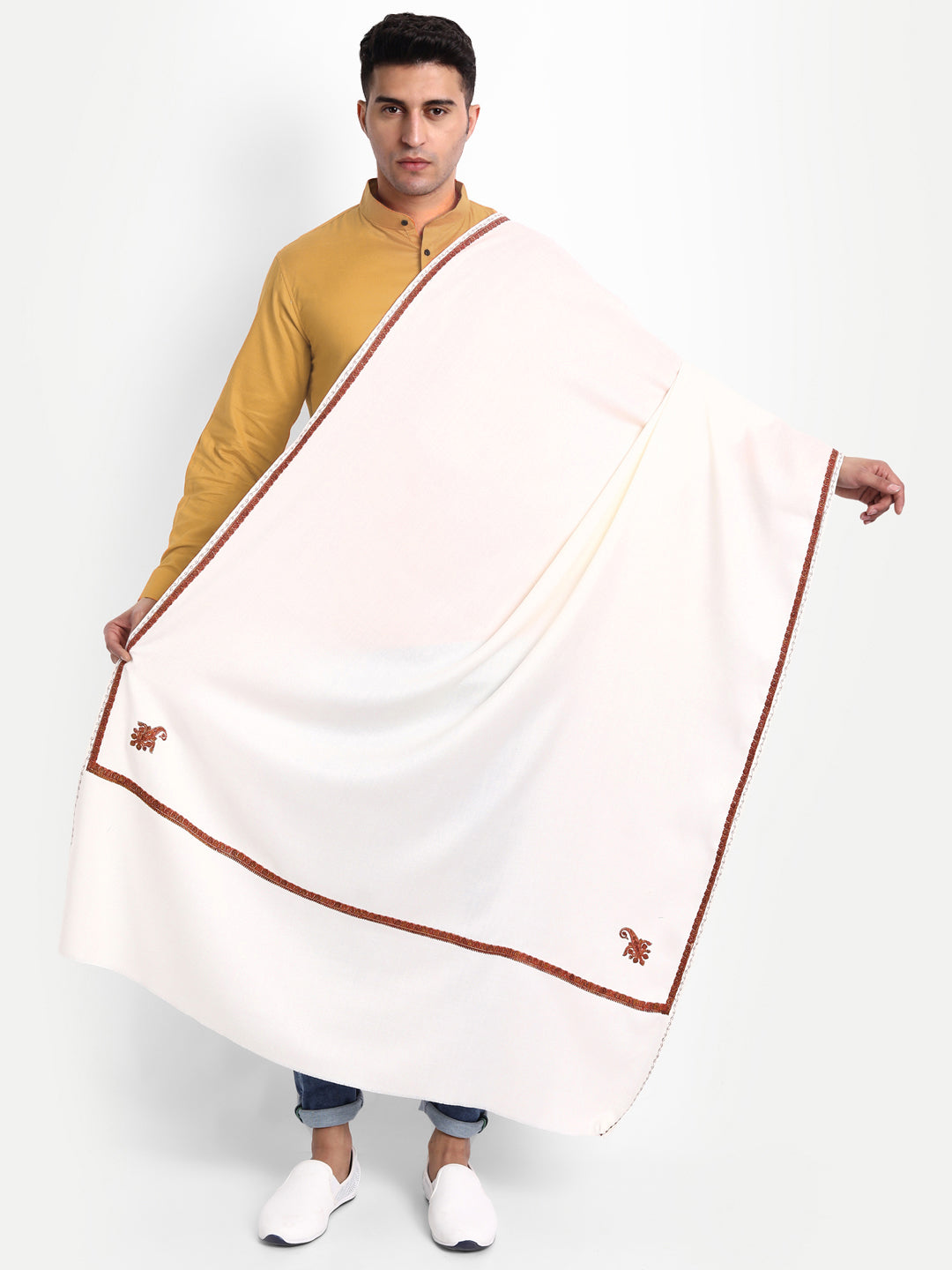 Traditional Shawl with Fine Needle Kashmiri Border - Zamour