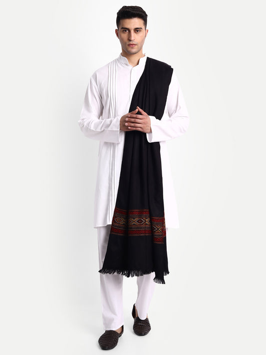 Men's Traditional Kullu Weave Himalayan Shawl | Black - Zamour