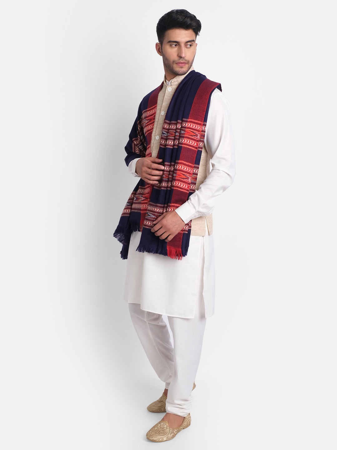 Men's Traditional Kullu Weave Himalayan Shawl | Blue - Zamour