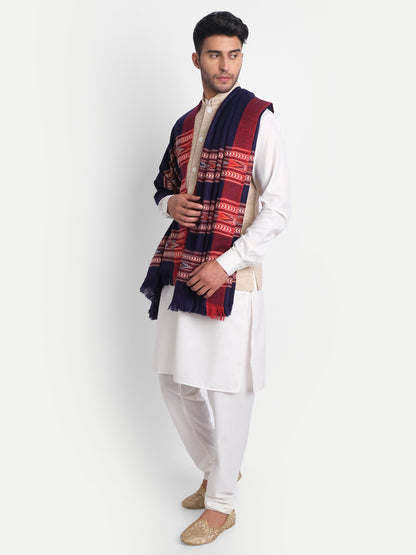 Men's Traditional Kullu Weave Himalayan Shawl | Blue - Zamour
