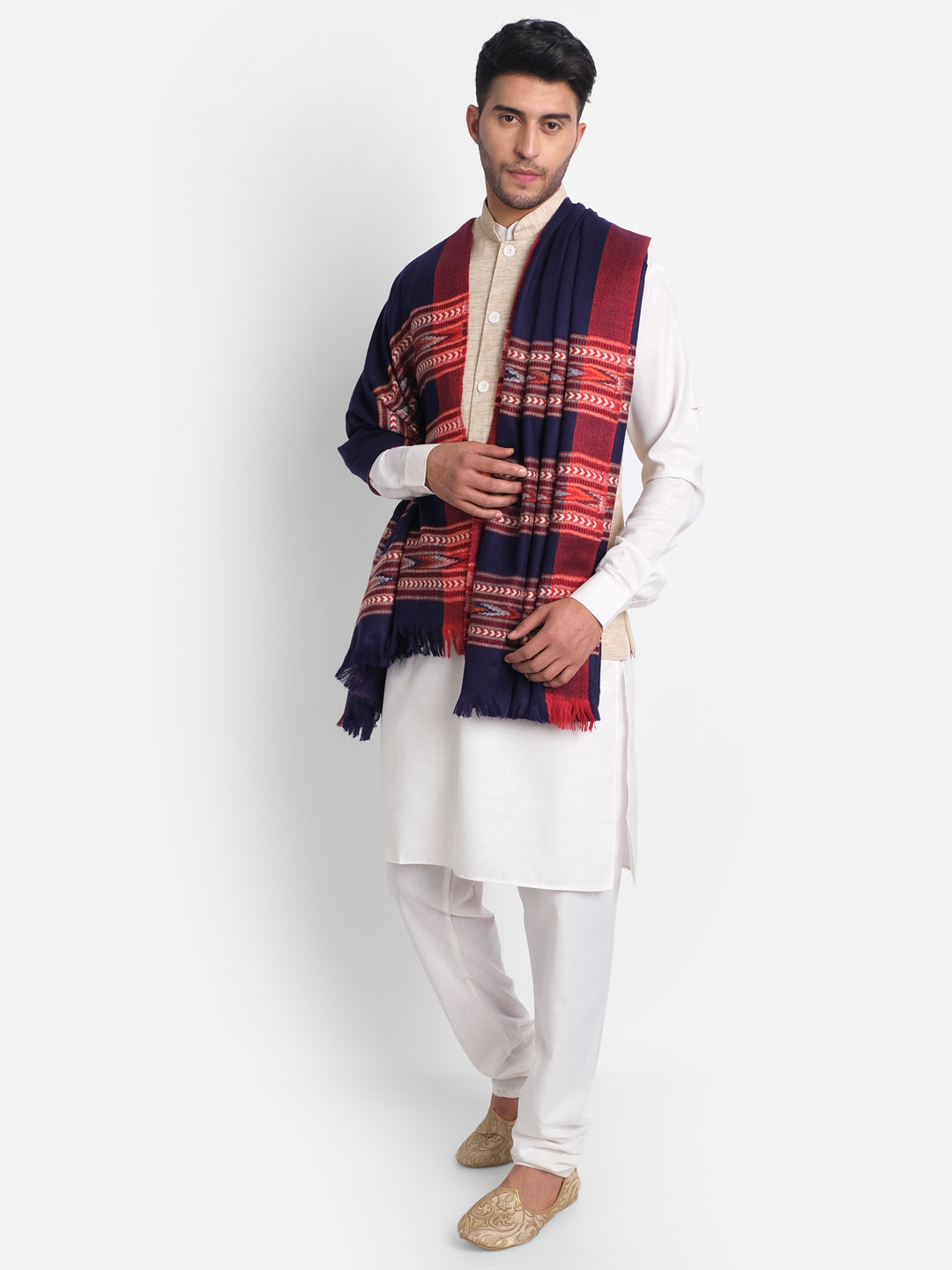 Men's Traditional Kullu Weave Himalayan Shawl | Blue - Zamour