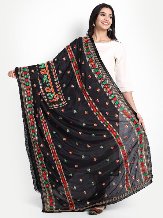 Punjabi Phulkari Embroidered Dupatta Sardarni | Black - Zamour