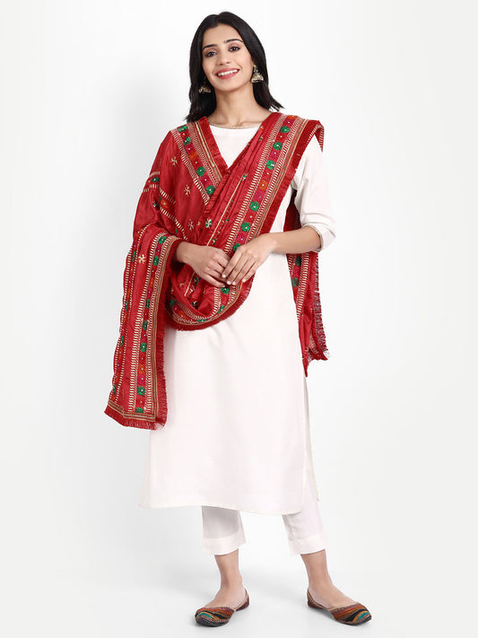 Punjabi Phulkari Embroidered Dupatta Sardarni | Maroon - Zamour