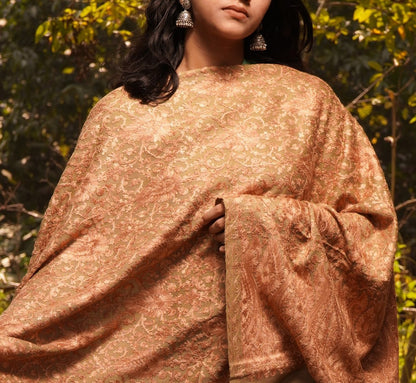 Kashmiri Aari Embroidery Woollen Stole | Brown