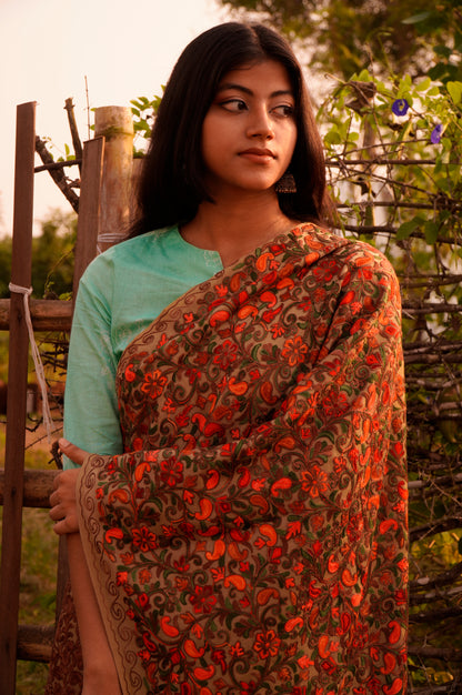 Kashmiri Aari Embroidery Woollen Stole | Brown