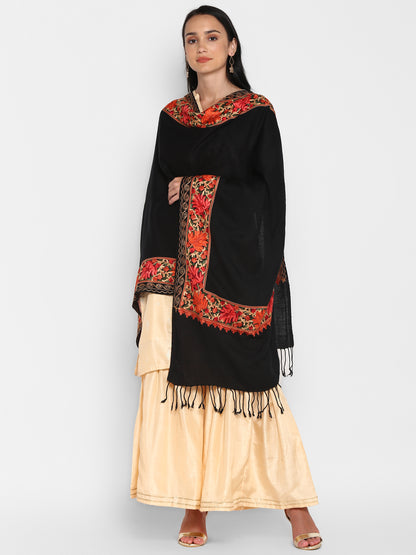 Kashmiri Aari Embroidery Woollen Stole | Black - Zamour