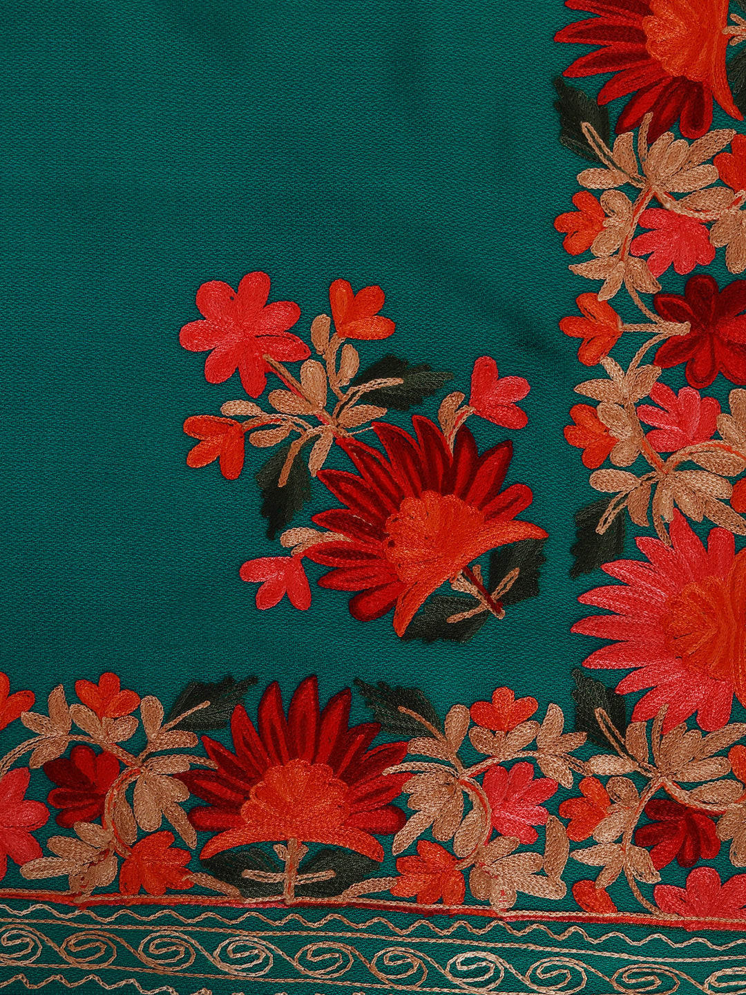 Kashmiri Aari Embroidery Woollen Stole | Seagreen - Zamour