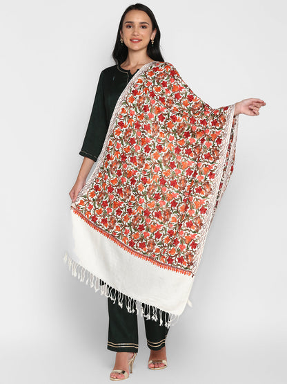 Kashmiri Aari Embroidery Woollen Stole | Off White - Zamour