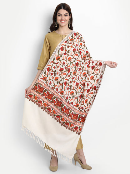 Kashmiri Aari Embroidery Woollen Stole | Off White - Zamour